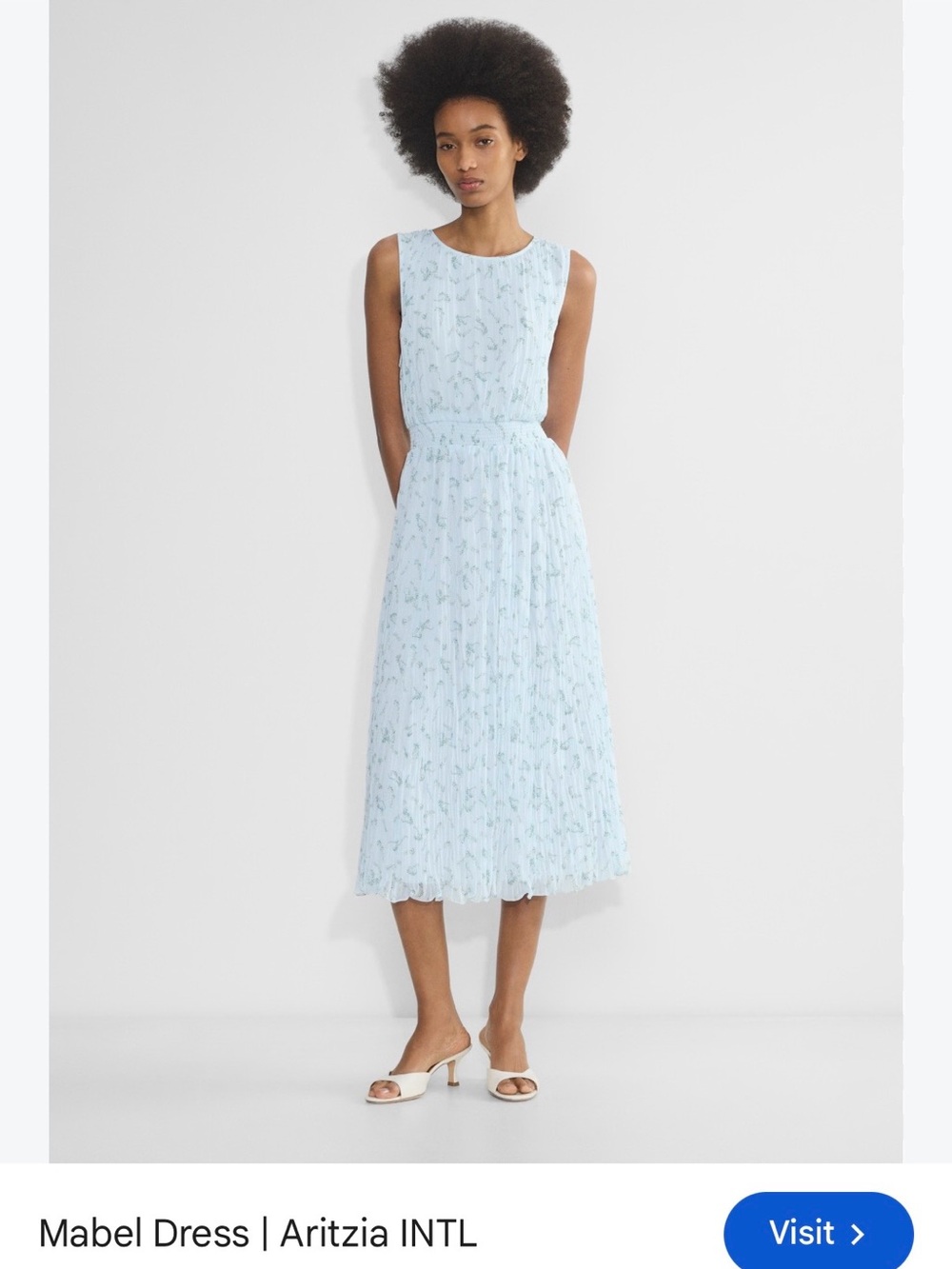Aritzia Light Blue Floral Pleated Midi Dress